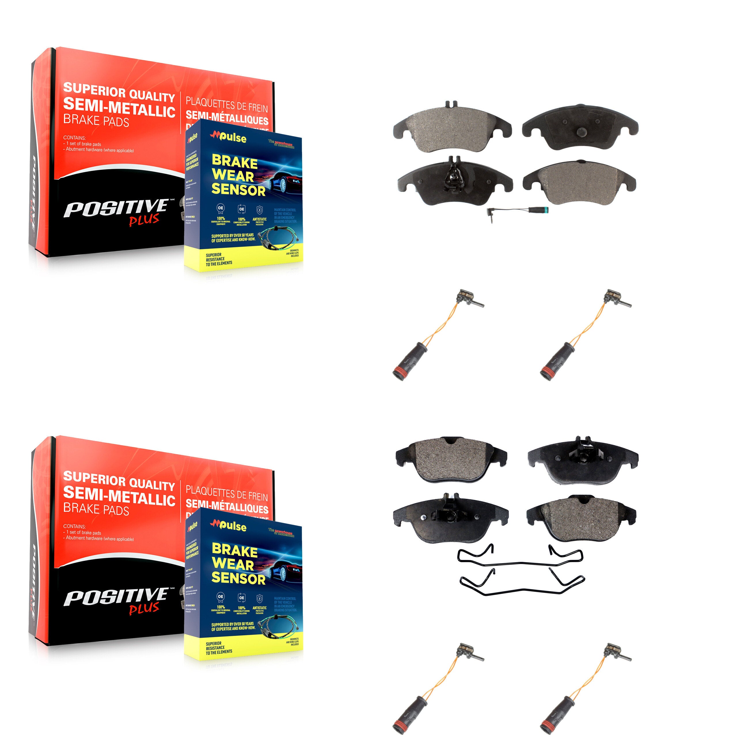 Front Rear Semi-Metallic Brake Pad Extra Wear Sensor Kit For Mercedes-Benz C300 C350 E350 KPW-100346