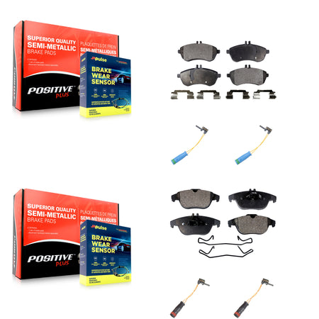 Front Rear Semi-Metallic Disc Brake Pads Wear Sensor Kit For 2012 Mercedes-Benz C250 1.8L KPW-100347