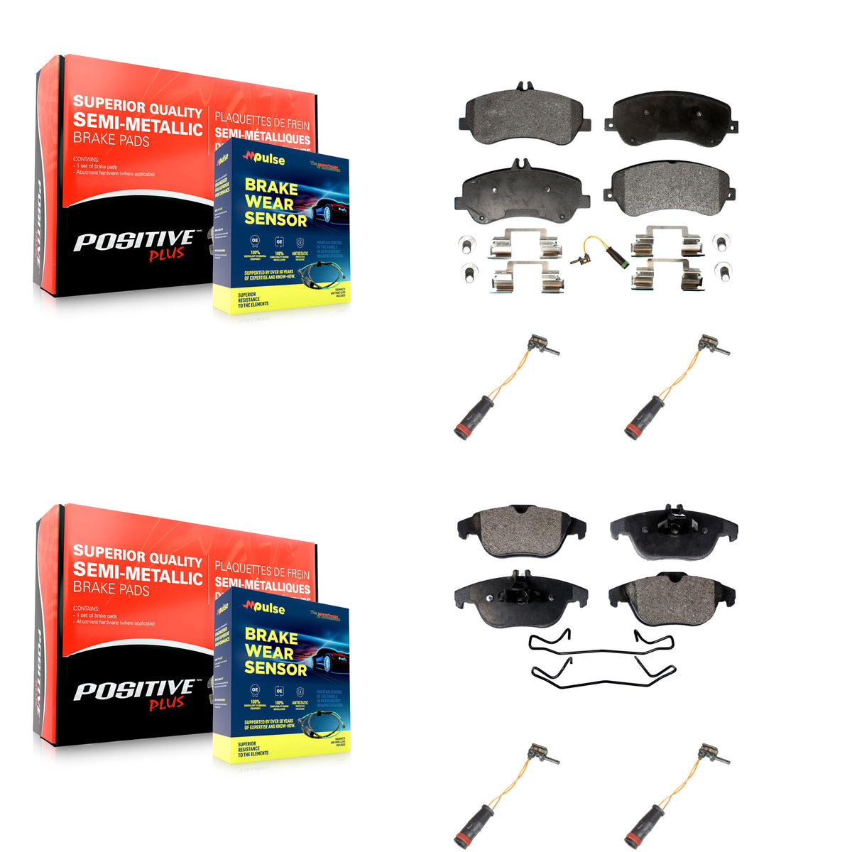 Front Rear Semi-Metallic Brake Pads Extra Wear Sensor Kit For Mercedes-Benz GLK350 GLK250 KPW-100348