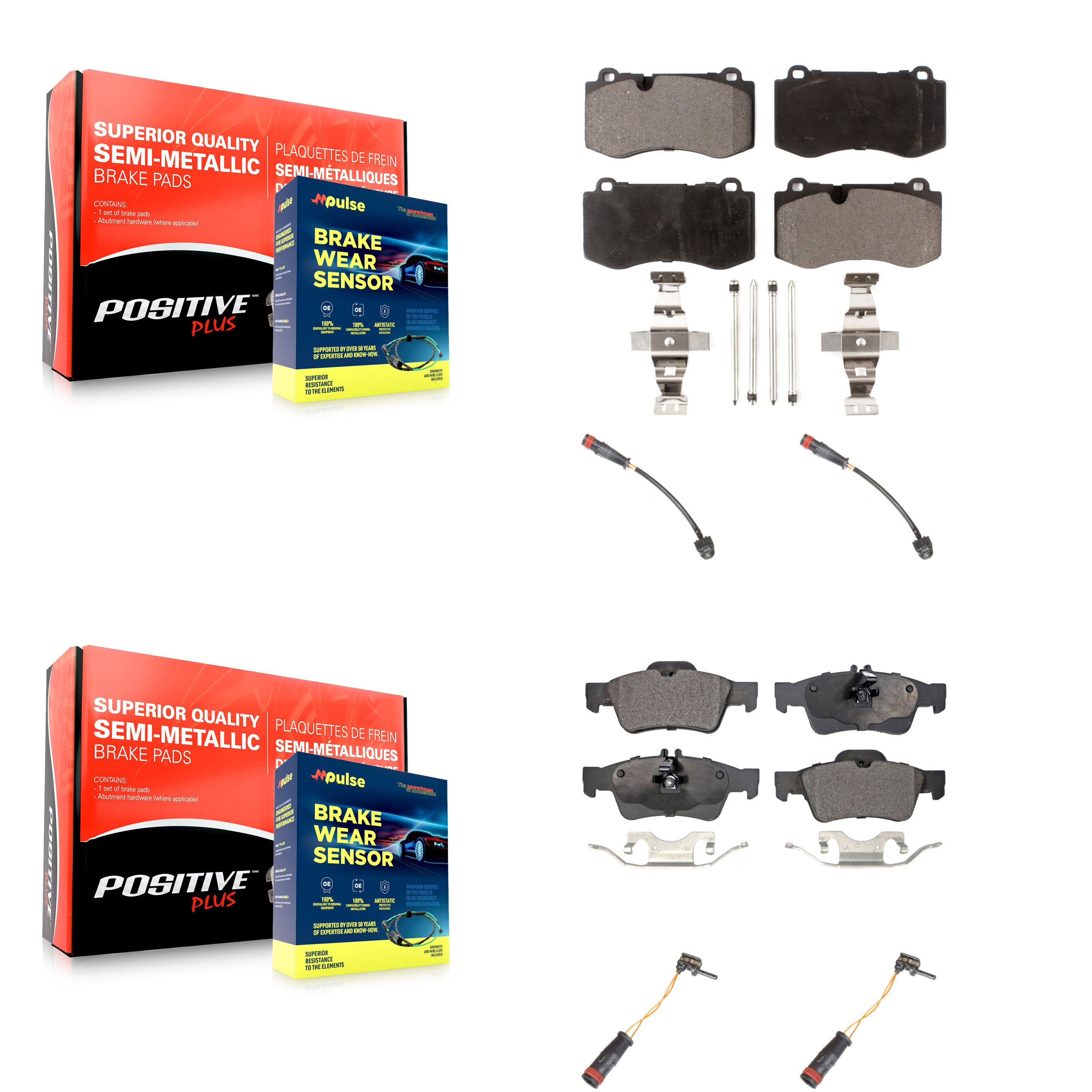 Front Rear Semi-Metallic Brake Pad Wear Sensor Kit For Mercedes-Benz S550 S450 CL550 S400 KPW-100351