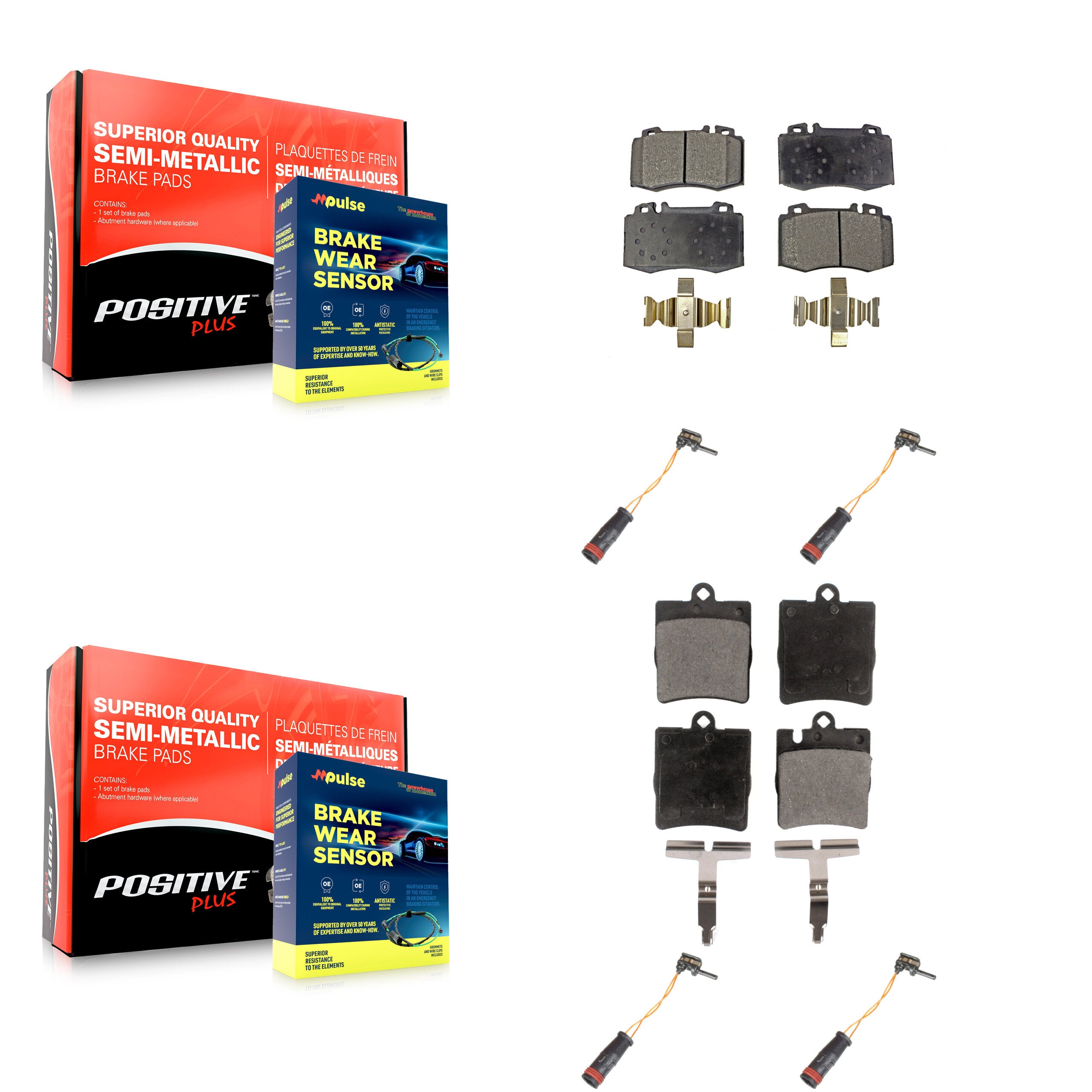 Front Rear Semi-Metallic Brake Pad And Wear Sensor Kit For Mercedes-Benz C230 SLK350 C320 KPW-100358