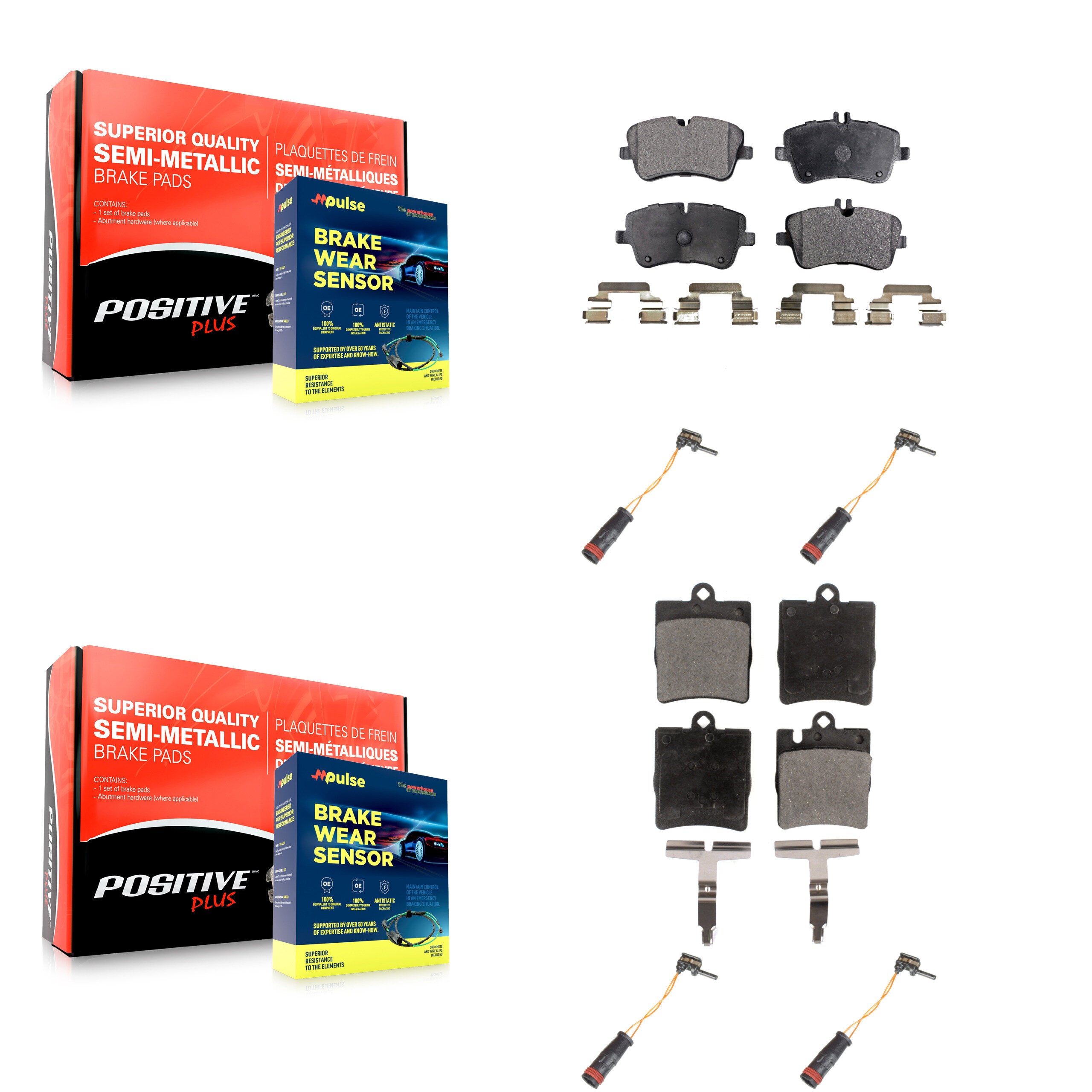Front Rear Semi-Metallic Brake Pad And Wear Sensor Kit For Mercedes-Benz C280 C320 CLK320 KPW-100360