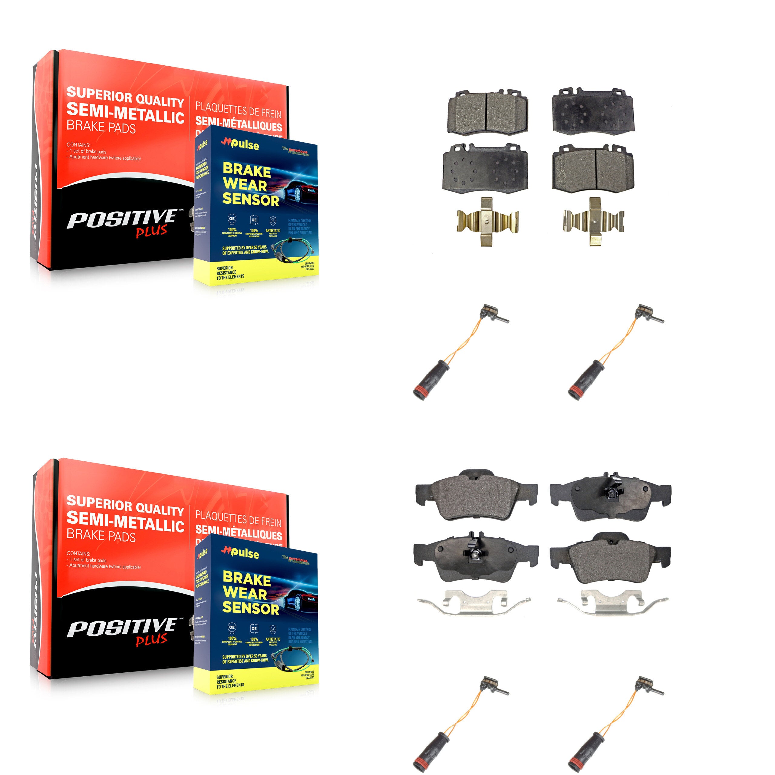 Front Rear Semi-Metallic Brake Pad And Wear Sensor Kit For Mercedes-Benz E350 SL500 SL550 KPW-100361