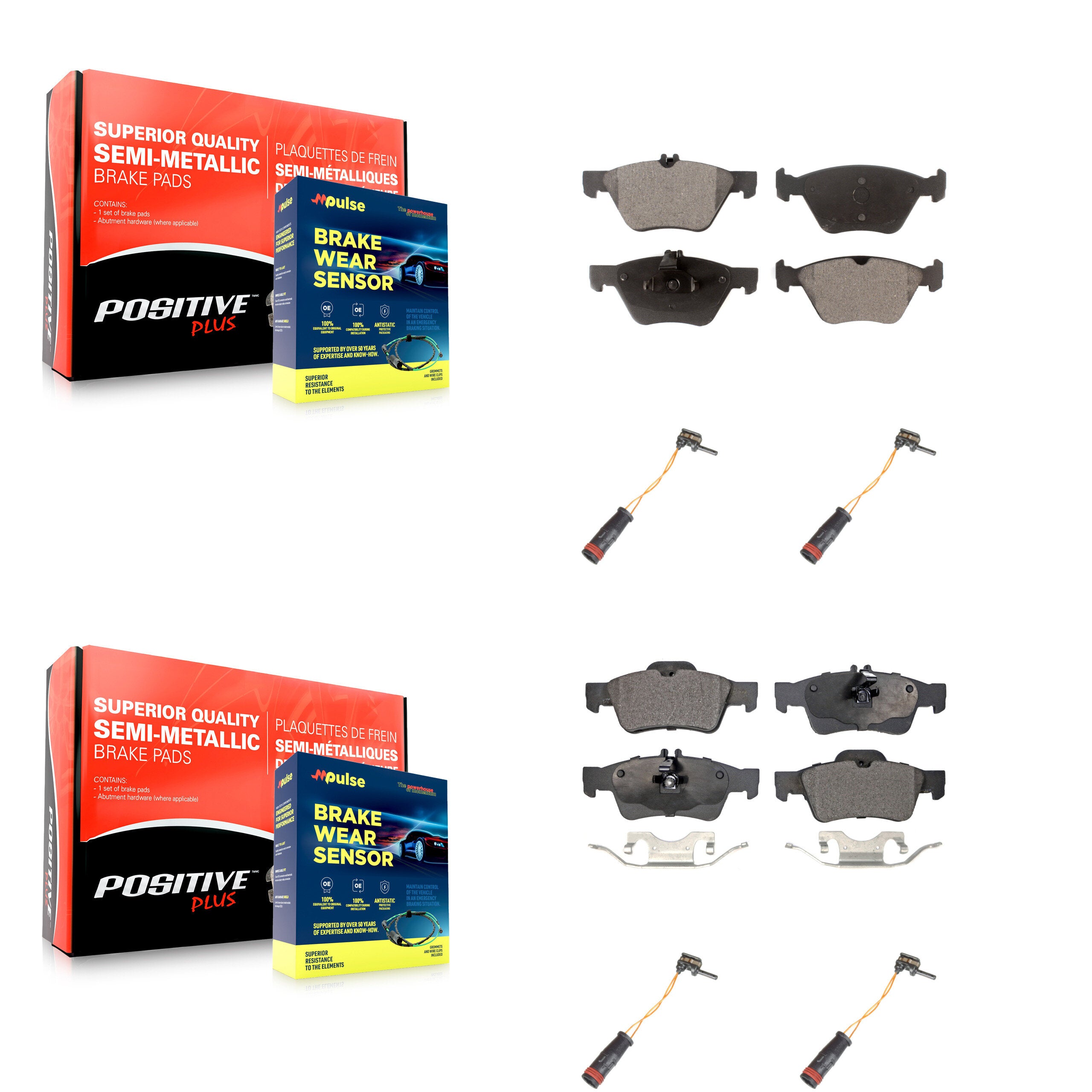 Front Rear Semi-Metallic Disc Brake Pads And Wear Sensors Kit For Mercedes-Benz E350 E300 KPW-100363