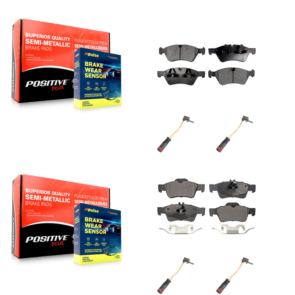 Front Rear Semi-Metallic Disc Brake Pads And Wear Sensors Kit For Mercedes-Benz E350 AWD KPW-100364