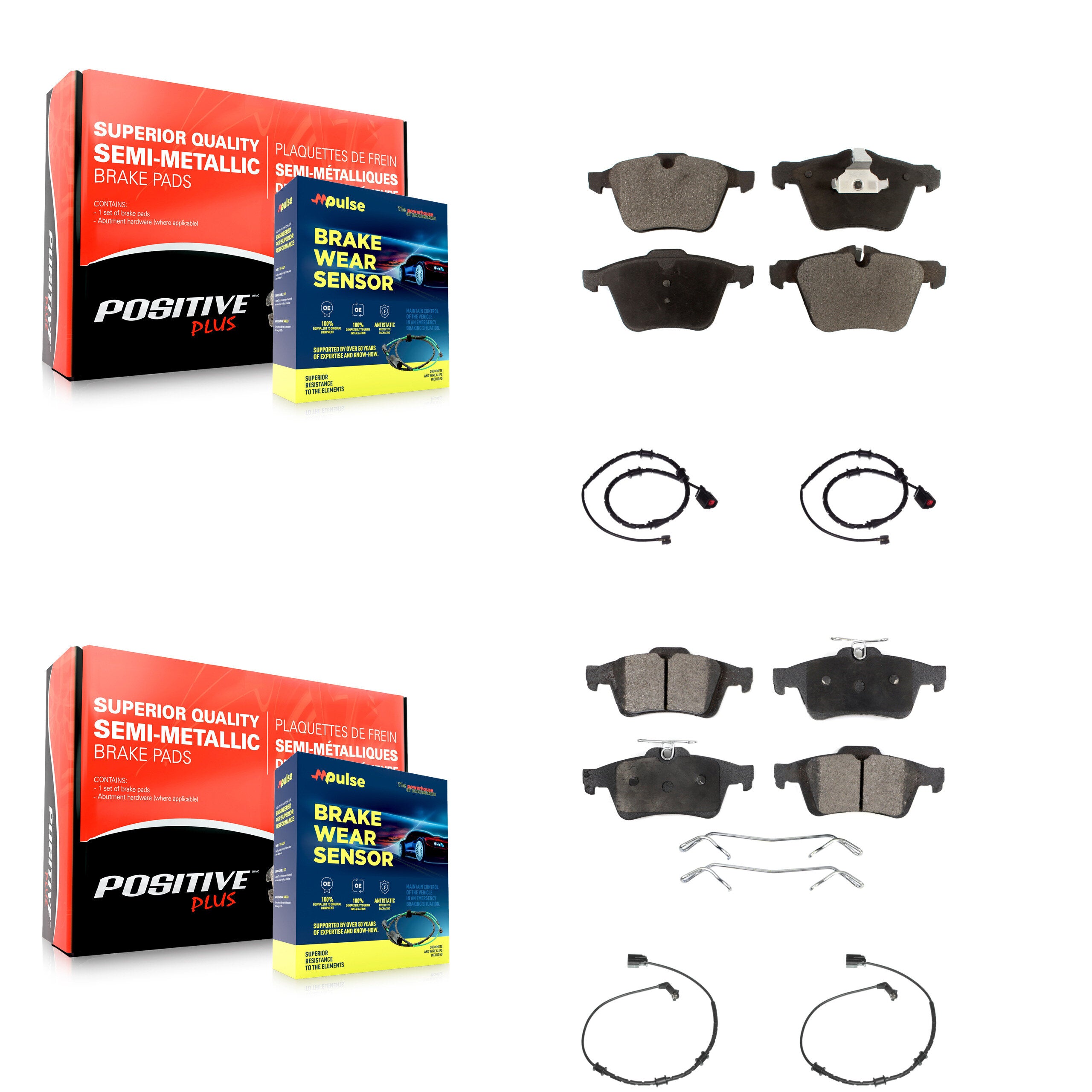 Front Rear Semi-Metallic Disc Brake Pads And Wear Sensors Kit For Jaguar XJ KPW-100376