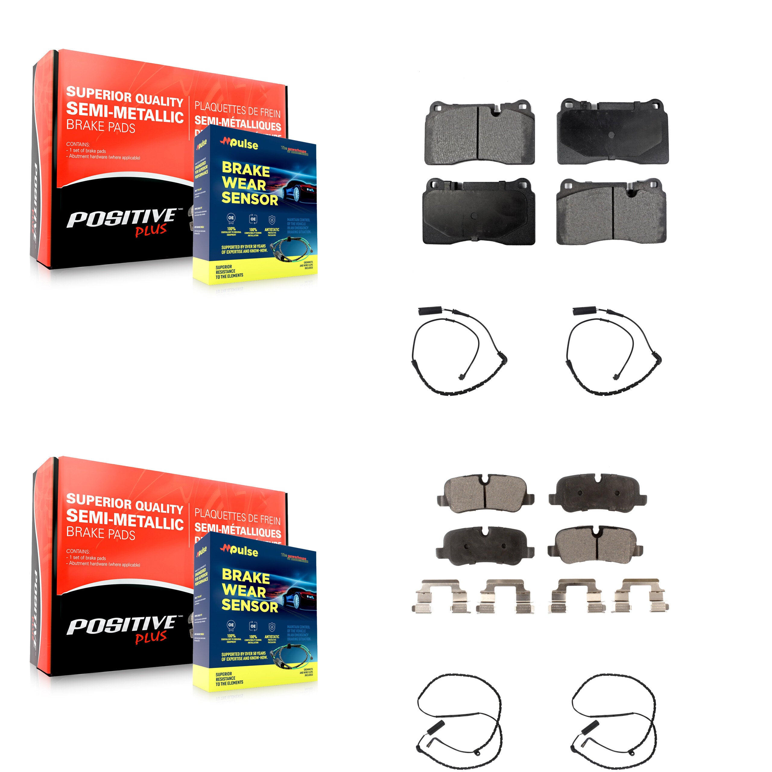 Front Rear Semi-Metallic Disc Brake Pads And Wear Sensors Kit For Land Rover Range KPW-100391