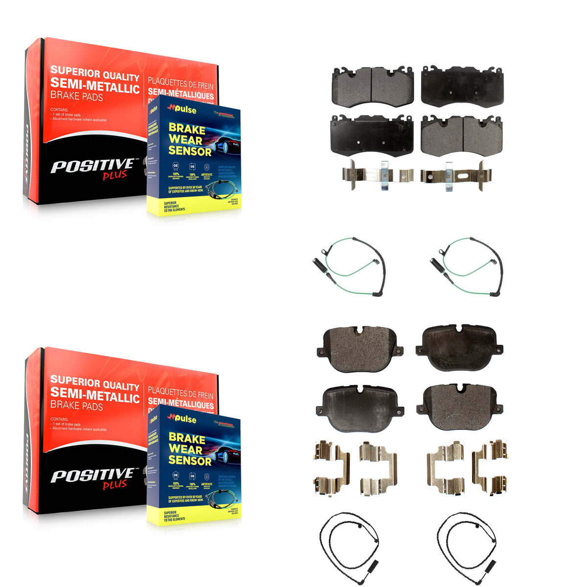 Front Rear Semi-Metallic Disc Brake Pads And Wear Sensors Kit For Land Rover Range KPW-100393