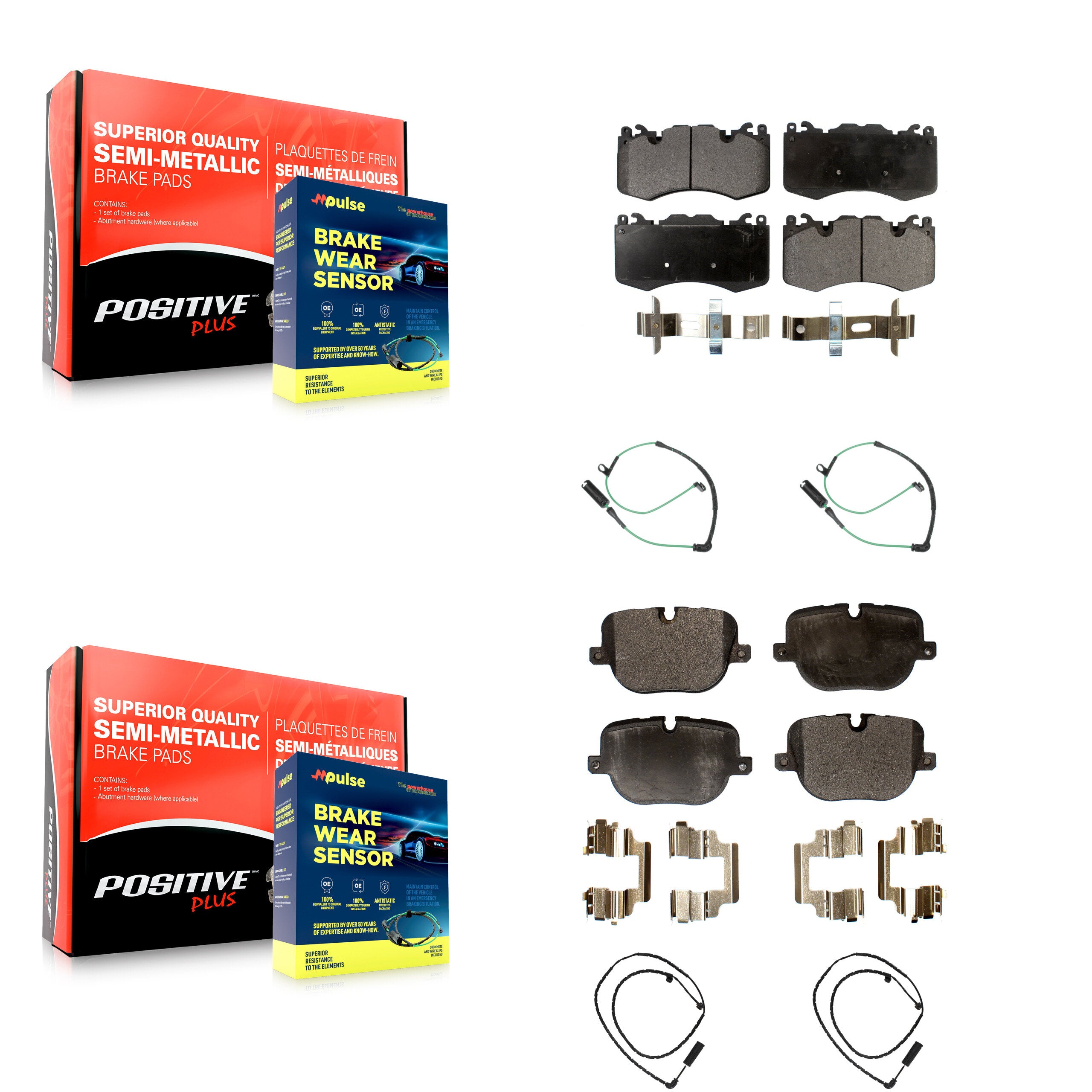 Front Rear Semi-Metallic Disc Brake Pads And Wear Sensors Kit For Land Rover Range KPW-100393