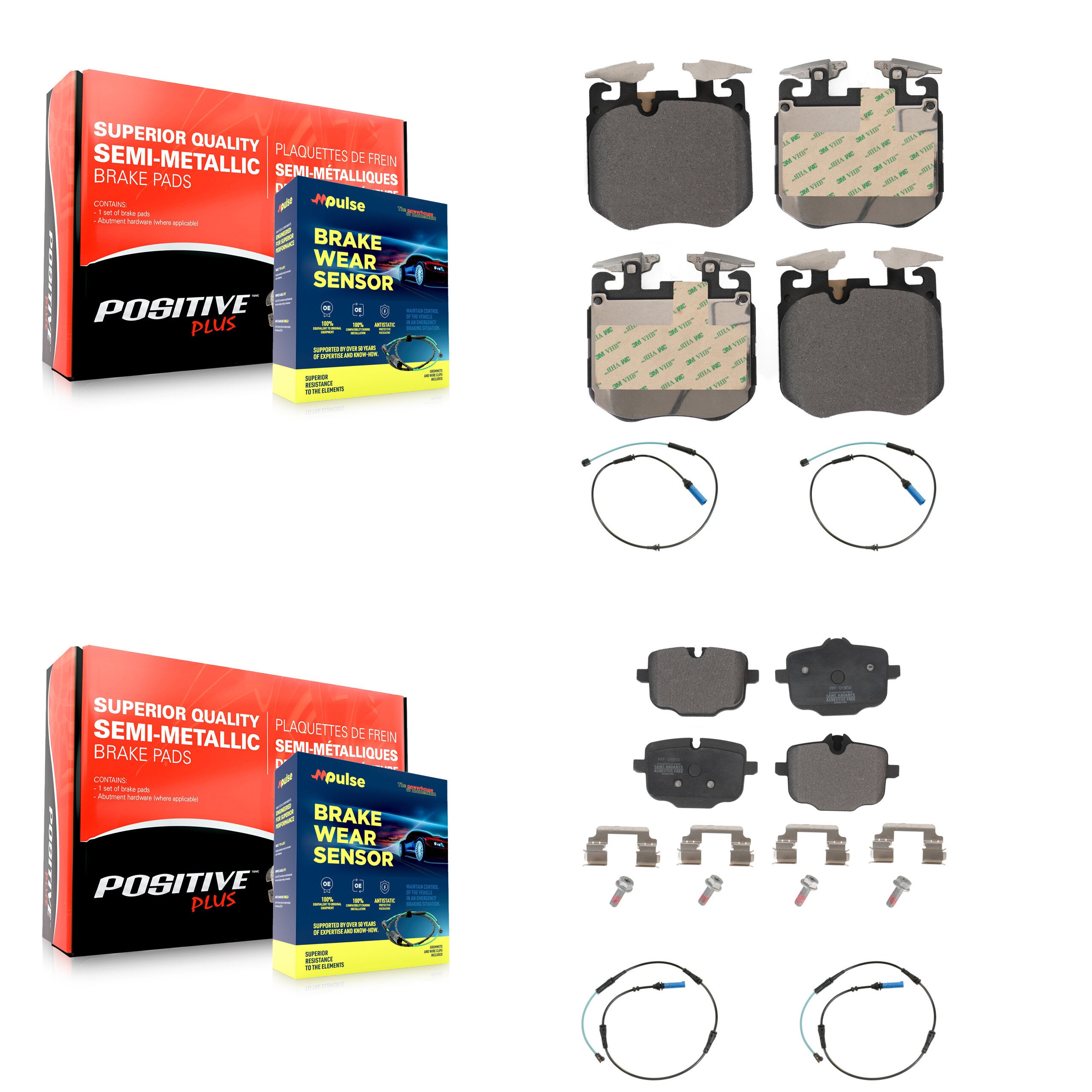 Front Rear Semi-Metallic Brake Pad Wear Sensor Kit For BMW 540i xDrive 750i M550i 740e B7 KPW-100395