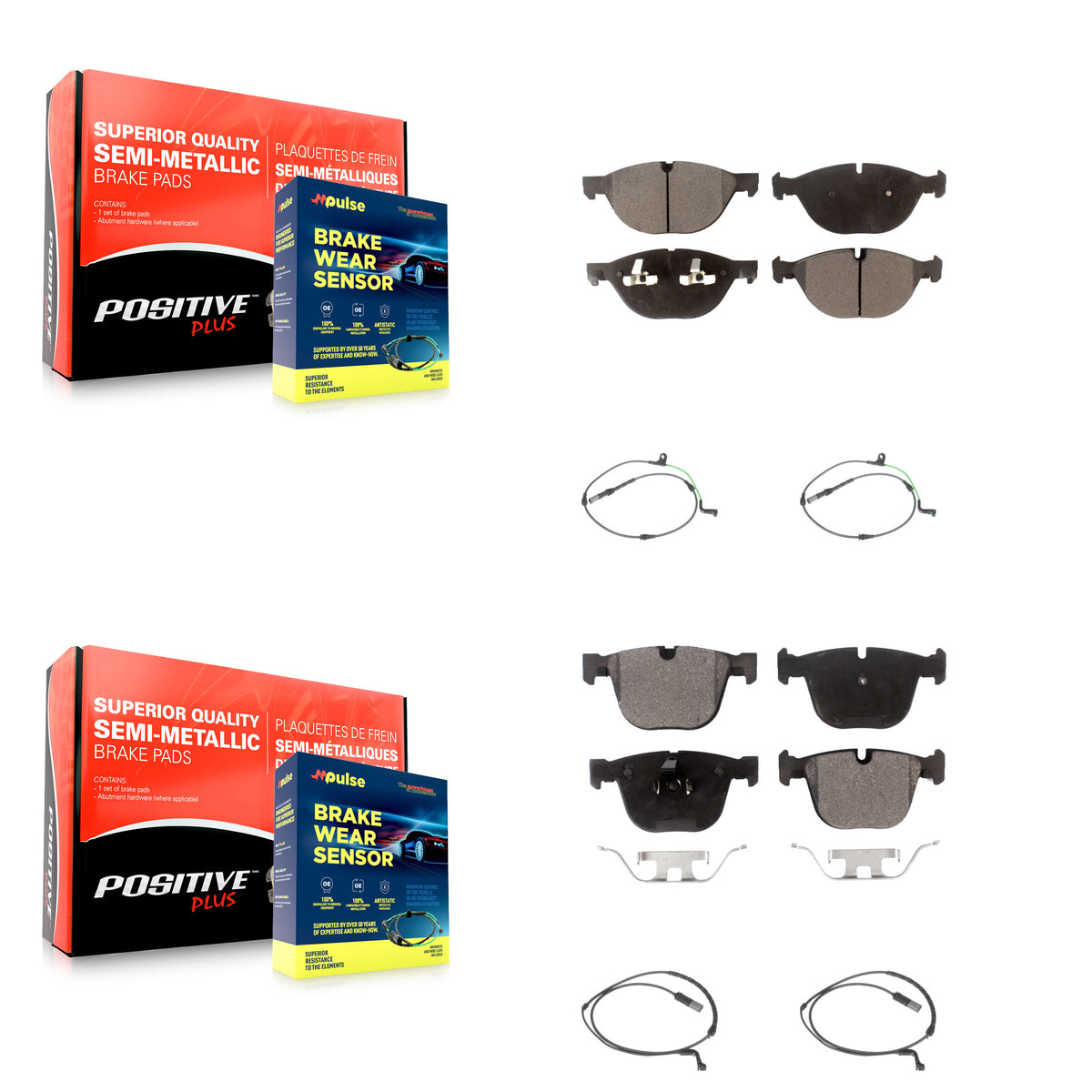 Front Rear Semi-Metallic Disc Brake Pads & Wear Sensor Kit For BMW X6 xDrive50i with 4.4L KPW-100401