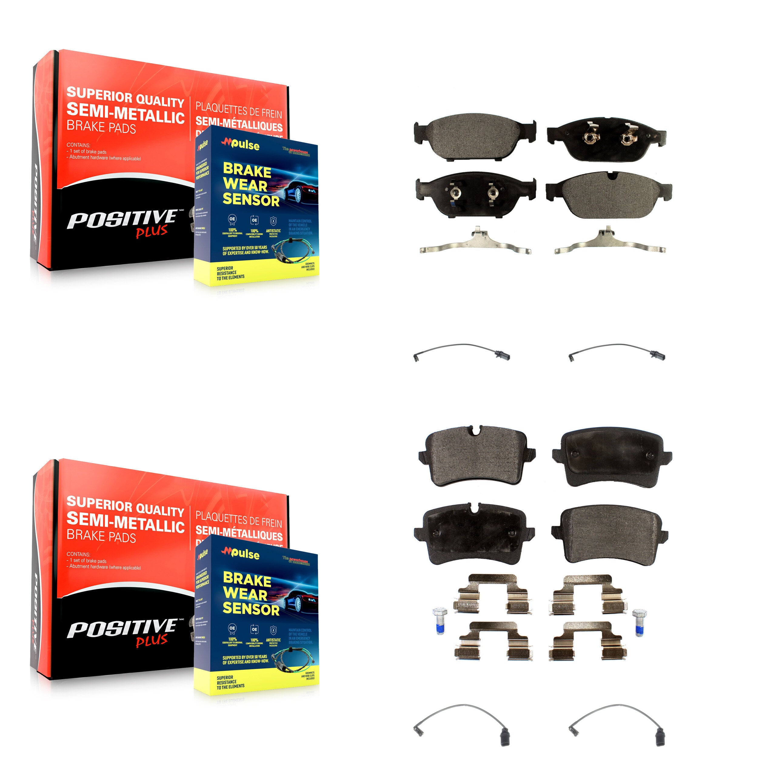 Front Rear Semi-Metallic Disc Brake Pads And Wear Sensors Kit For Audi A6 Quattro KPW-100410