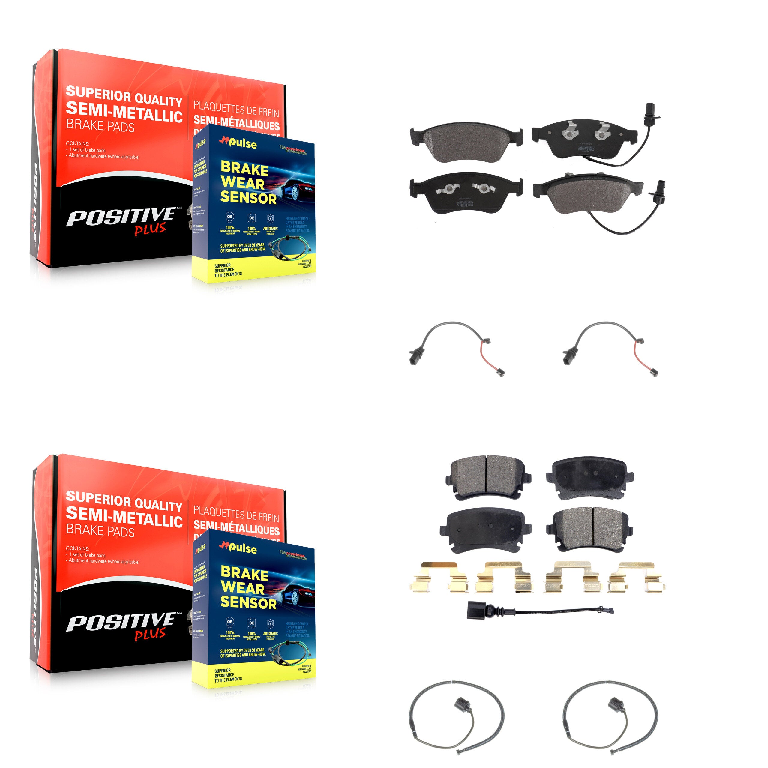 Front Rear Semi-Metallic Disc Brake Pads And Extra Wear Sensors Kit For 2011 Audi S6 5.2L KPW-100413