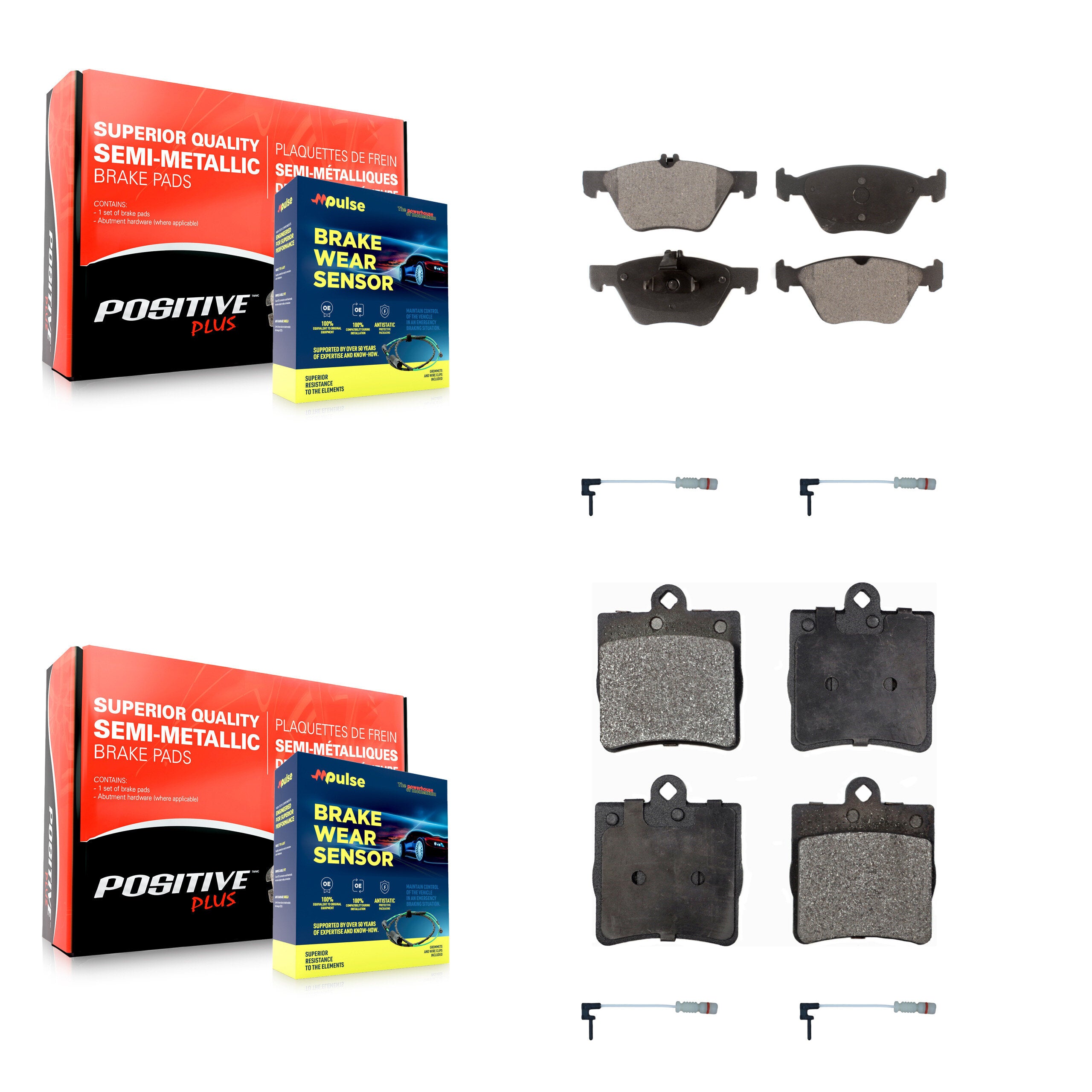 Front Rear Semi-Metallic Disc Brake Pads And Wear Sensors Kit For Chrysler Crossfire KPW-100418