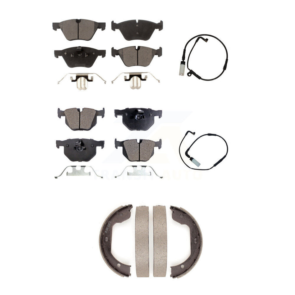 Front Rear Semi-Metallic Disc Brake Pads And Wear Sensors Kit (5Pc) For BMW 525i KPW-100492