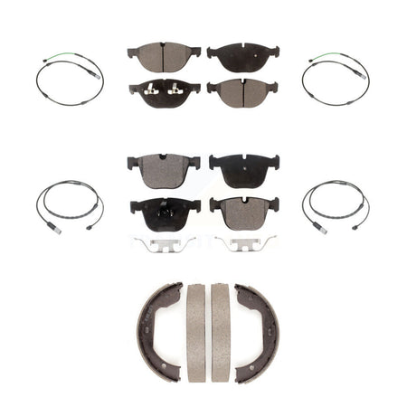 Front Rear Semi-Metallic Disc Brake Pads And Wear Sensors Kit (7Pc) For BMW X5 X6 KPW-100524
