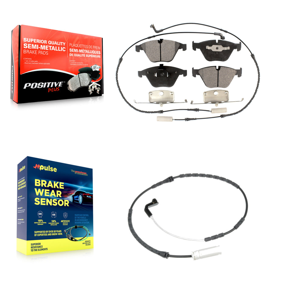 Front Semi-Metallic Disc Brake Pads & Extra Wear Sensor Kit For BMW 328i xDrive 335i 3.0L KPW-100592