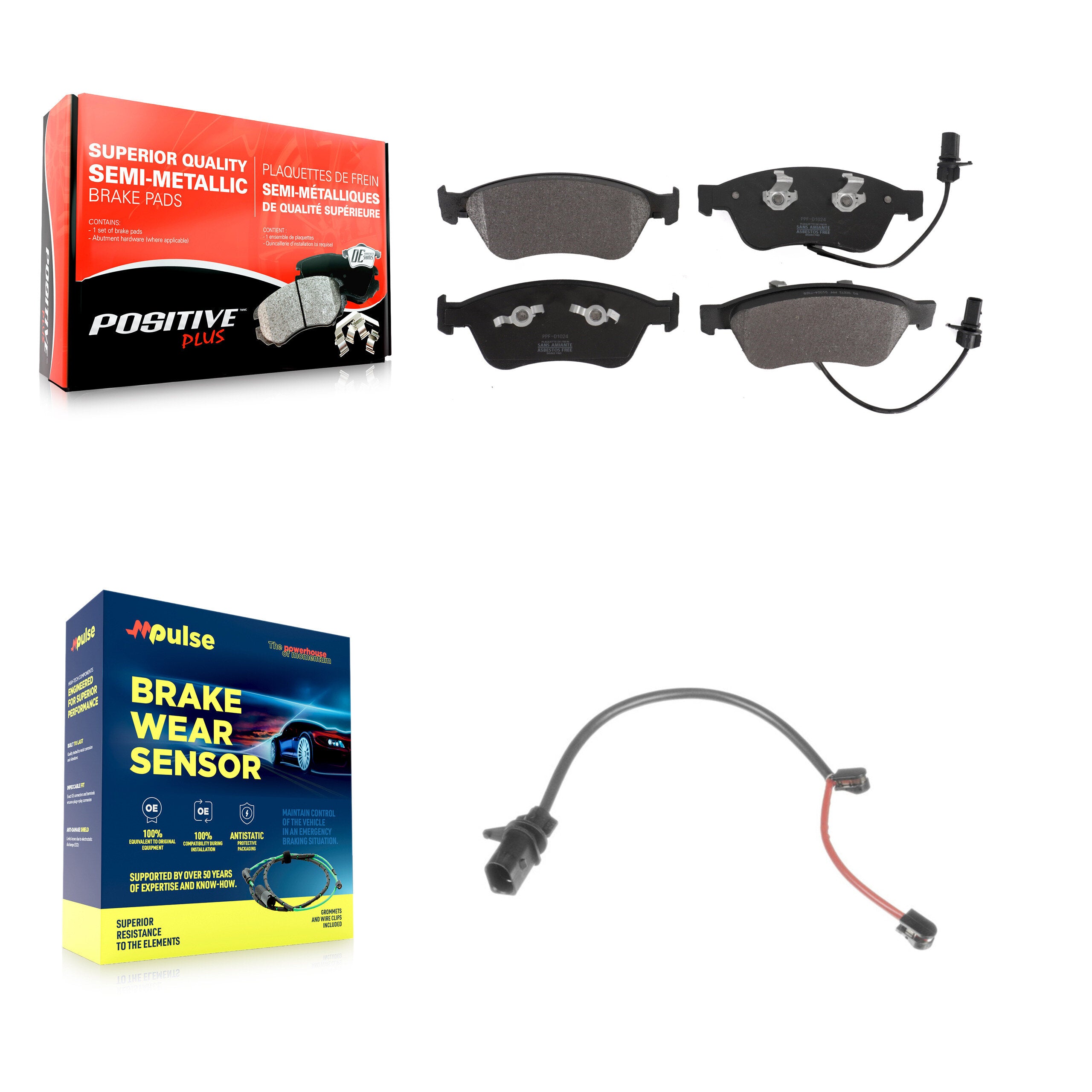 Front Semi-Metallic Disc Brake Pads And Extra Wear Sensors Kit For 2011 Audi S6 5.2L KPW-100600