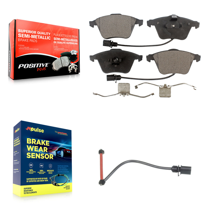 Front Semi-Metallic Disc Brake Pads And Extra Wear Sensors Kit For 2011 Audi A6 Quattro KPW-100601