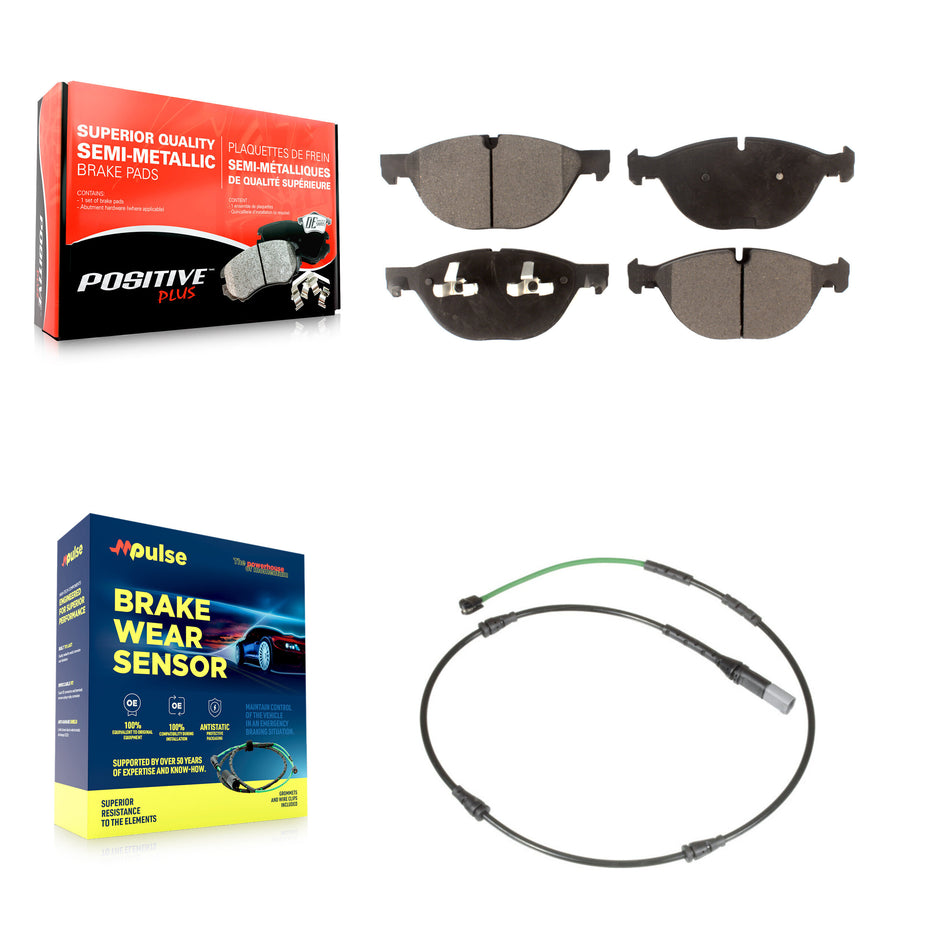 Front Semi-Metallic Disc Brake Pads And Wear Sensor Kit For BMW X5 X6 xDrive50i with 4.4L KPW-100624