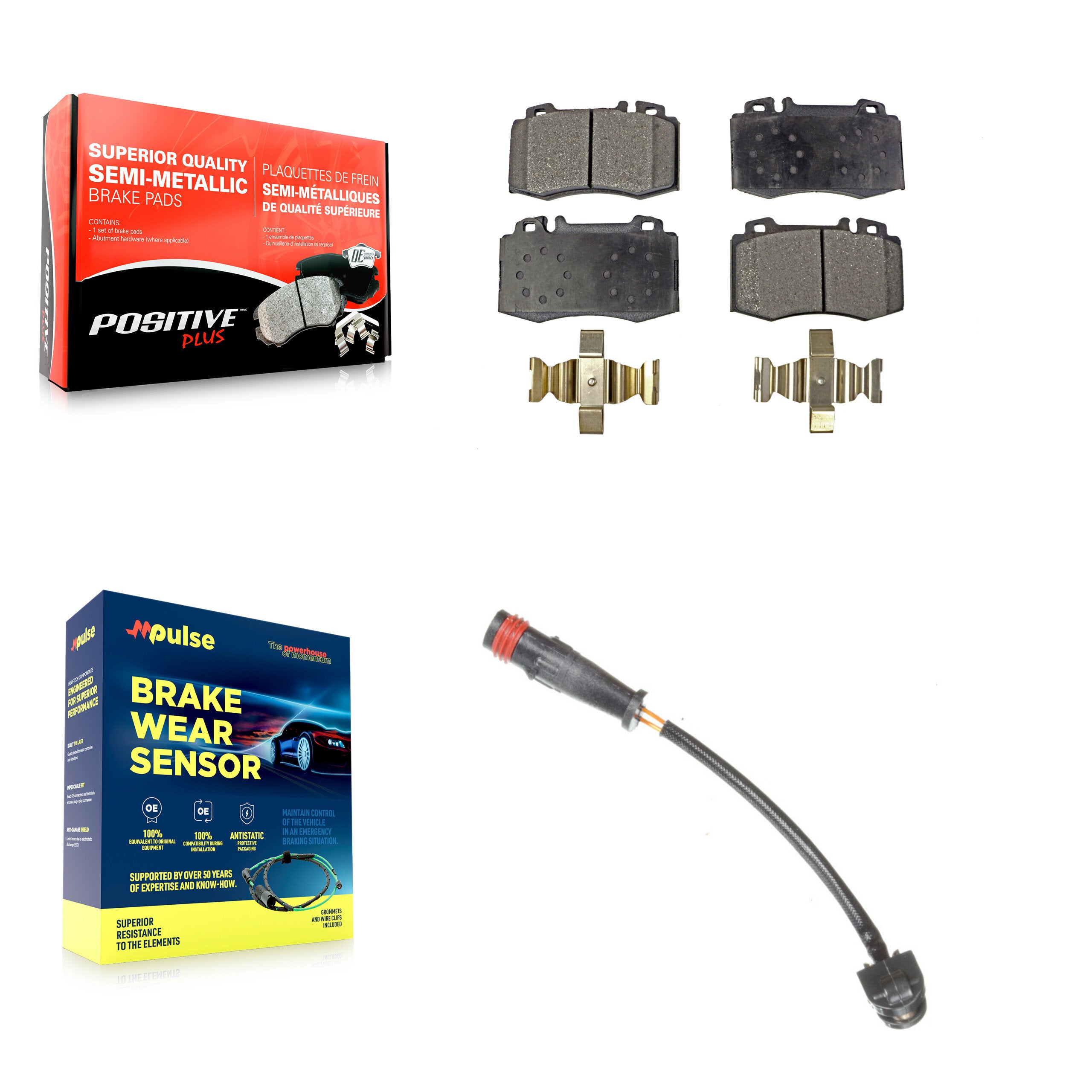 Front Semi-Metallic Disc Brake Pads And Wear Sensor Kit For Mercedes-Benz SL500 SLK55 AMG KPW-100642