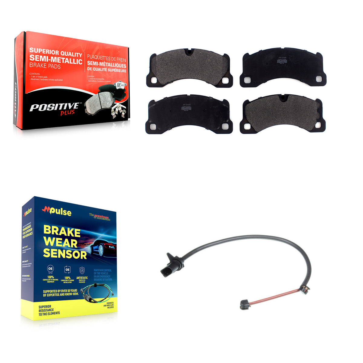 Front Semi-Metallic Disc Brake Pad & Wear Sensor Kit For Porsche Macan with Ceramic Rotor KPW-100645