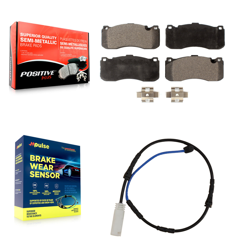 Front Semi-Metallic Disc Brake Pads And Wear Sensors Kit For BMW 135i 135is 3.0L KPW-100651