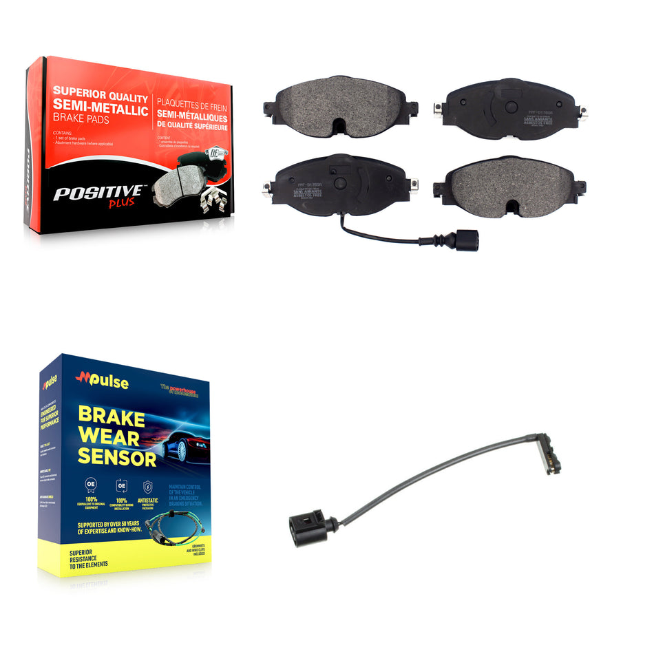 Front Semi-Metallic Brake Pad Extra Wear Sensor Kit For 16 Audi TT Quattro Base with 2.0L KPW-100658