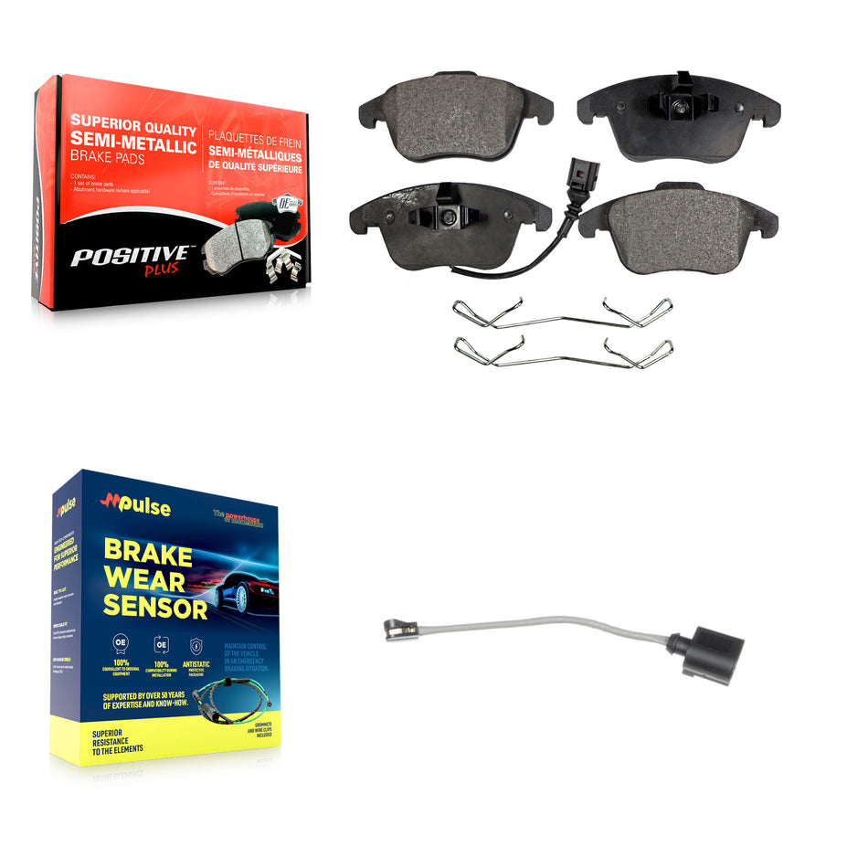 Front Semi-Metallic Disc Brake Pads & Extra Wear Sensor Kit For Volkswagen Tiguan Limited KPW-100659