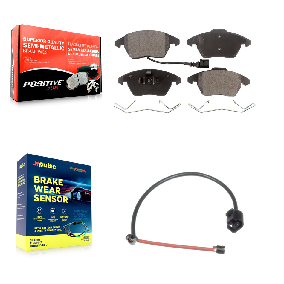 Front Semi-Metallic Brake Pads & Extra Wear Sensor Kit For 2012-2013 Audi TT Quattro 2.0L KPW-100668