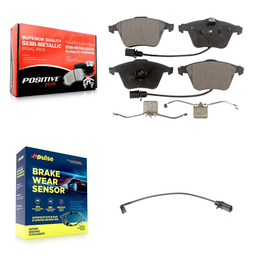 Front Semi-Metallic Disc Brake Pads And Extra Wear Sensor Kit For 2008 Audi A4 Quattro S4 KPW-100672