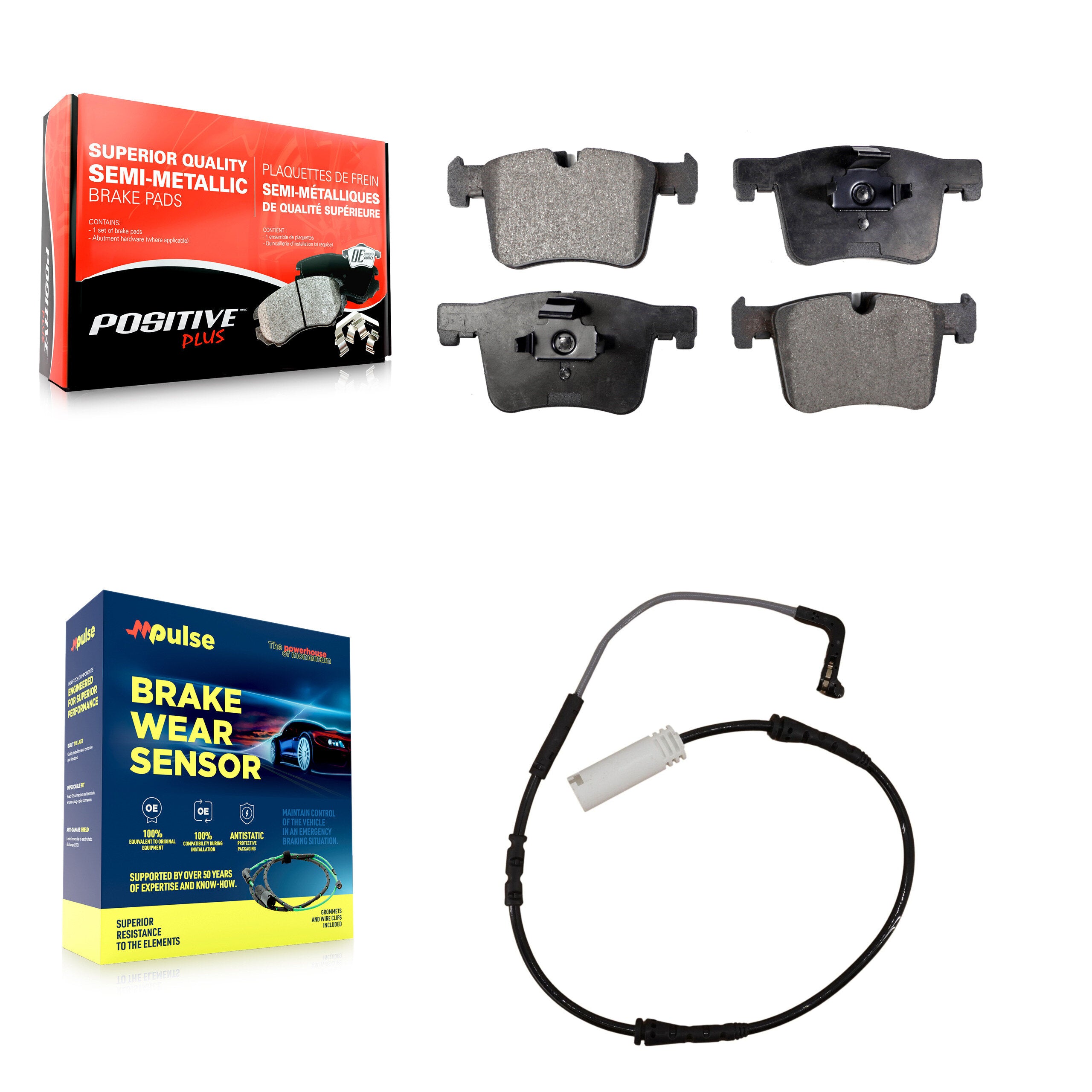 Front Semi-Metallic Brake Pads Wear Sensor Kit For 12 BMW 328i with Black Painted Caliper KPW-100685