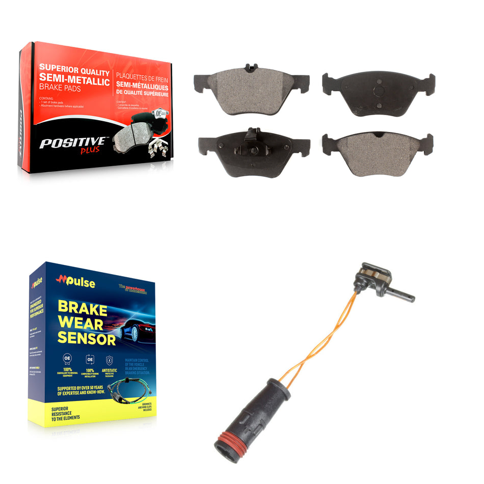 Front Semi-Metallic Disc Brake Pads And Wear Sensors Kit For Mercedes-Benz E350 E300 KPW-100700