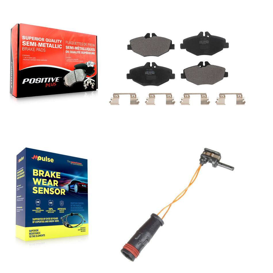 Front Semi-Metallic Disc Brake Pads And Wear Sensors Kit For Mercedes-Benz E350 RWD KPW-100702