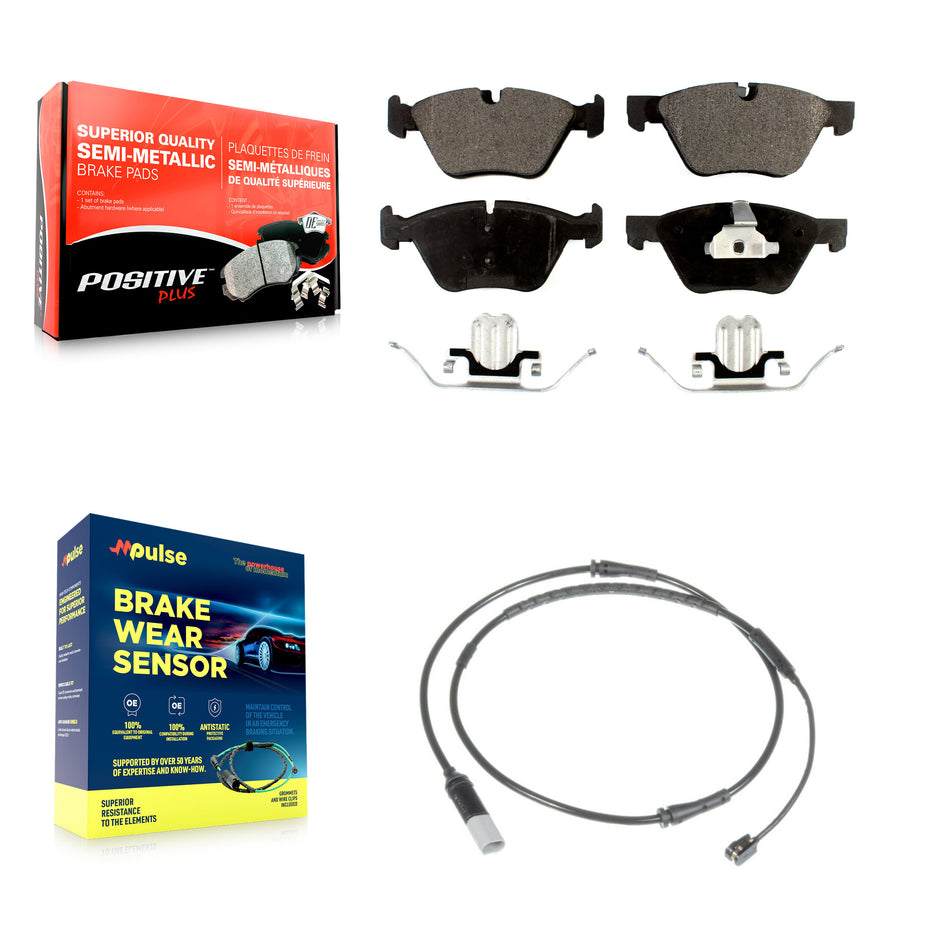 Front Semi-Metallic Disc Brake Pads And Wear Sensors Kit For BMW 528i KPW-100713