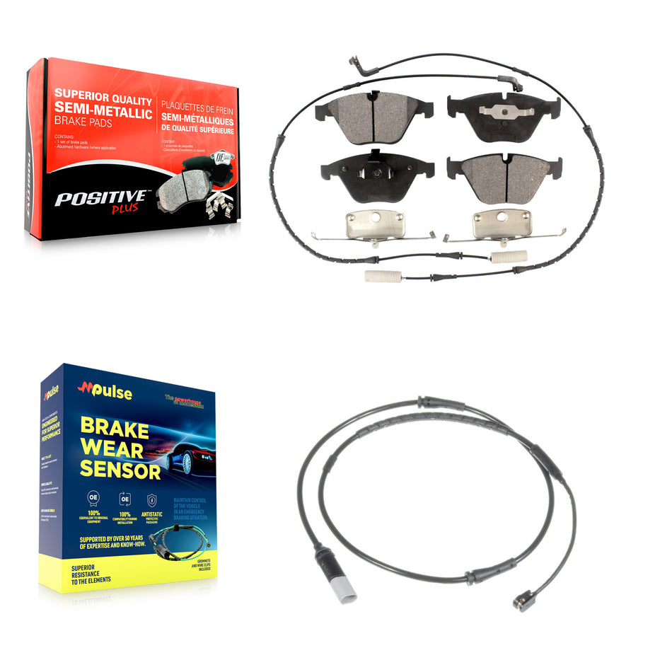 Front Semi-Metallic Disc Brake Pad Extra Wear Sensor Kit For 2010 BMW 535i Base with 3.0L KPW-100714