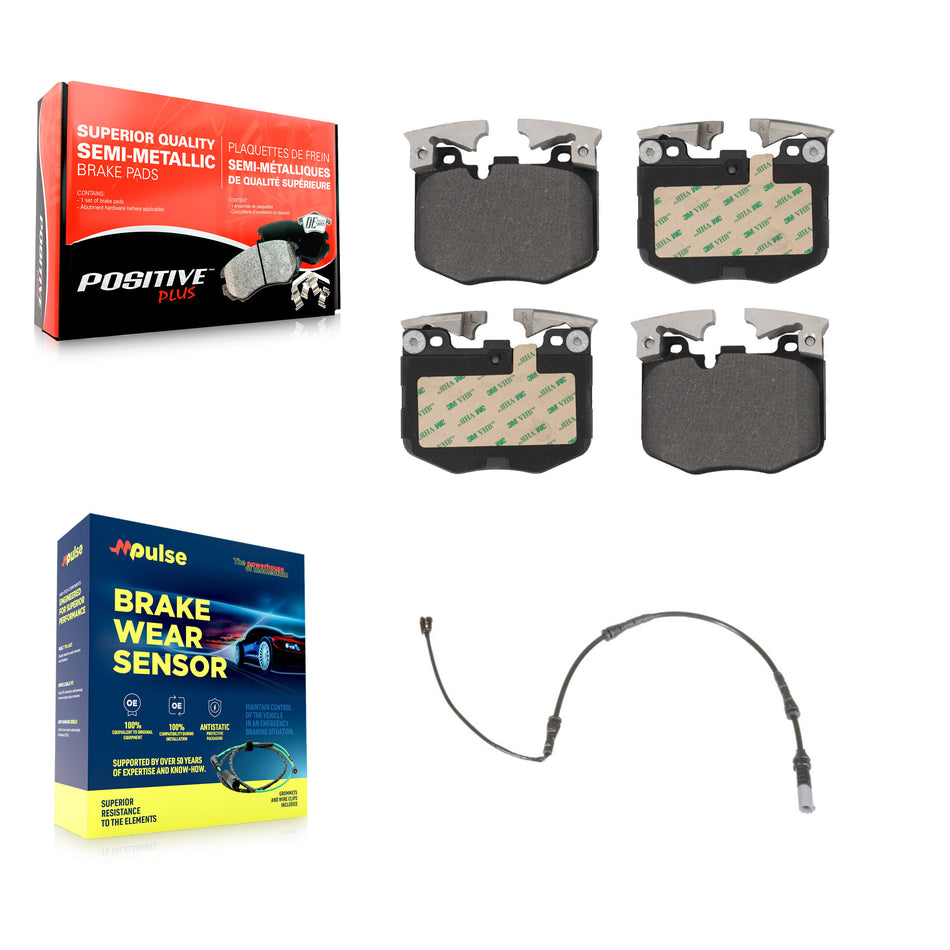 Front Semi-Metallic Disc Brake Pads And Wear Sensors Kit For 2019 BMW 330i xDrive Wagon KPW-100725