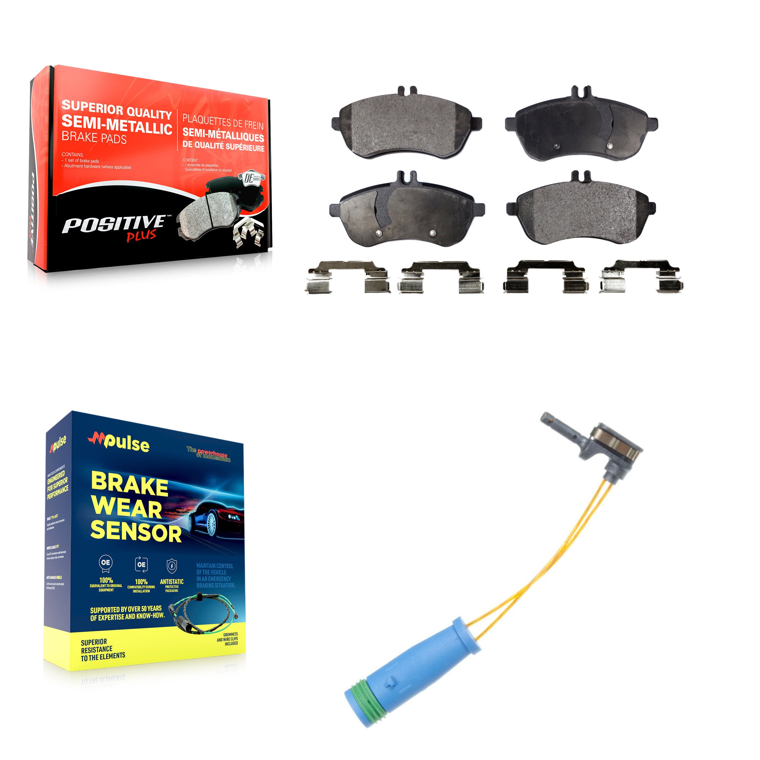 Front Semi-Metallic Disc Brake Pads And Wear Sensors Kit For 2012 Mercedes-Benz C250 1.8L KPW-100736