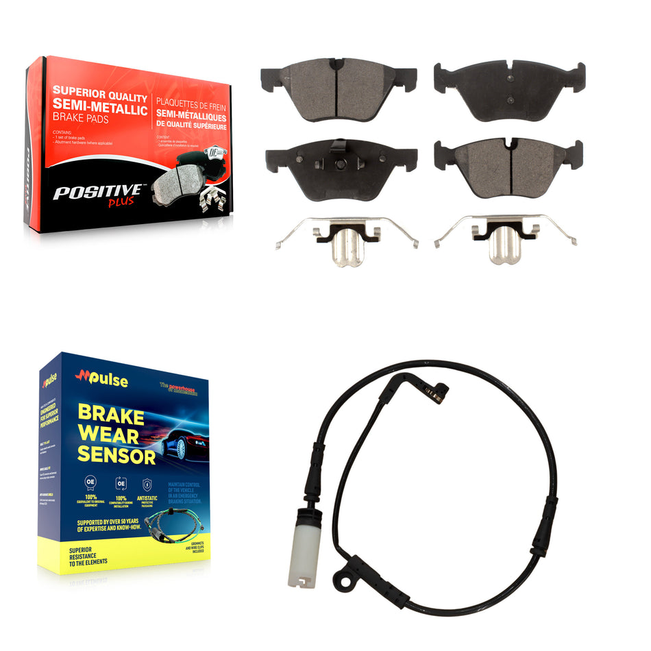Front Semi-Metallic Disc Brake Pads And Wear Sensors Kit For BMW 525i KPW-100749