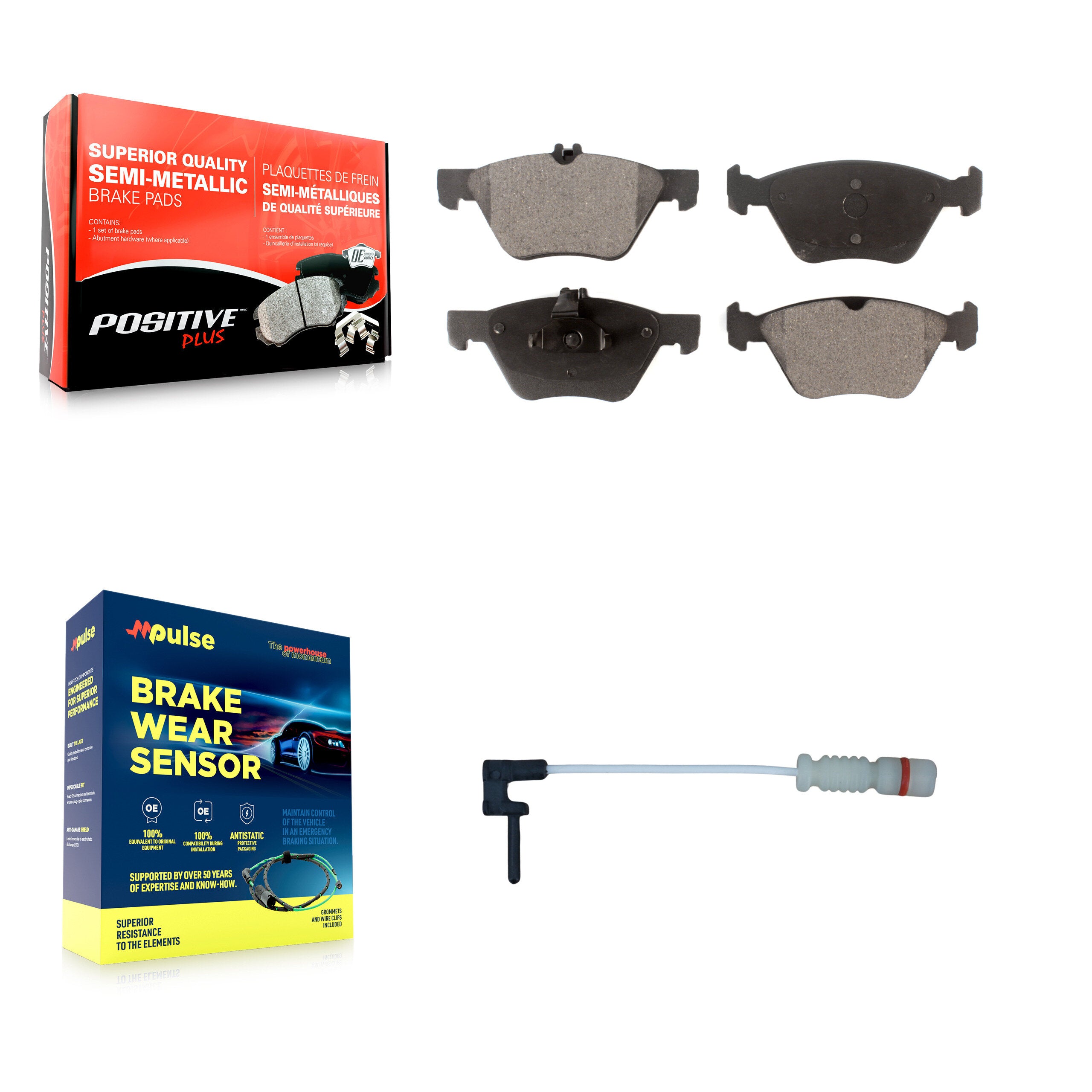 Front Semi-Metallic Disc Brake Pads And Wear Sensors Kit For Chrysler Crossfire KPW-100753