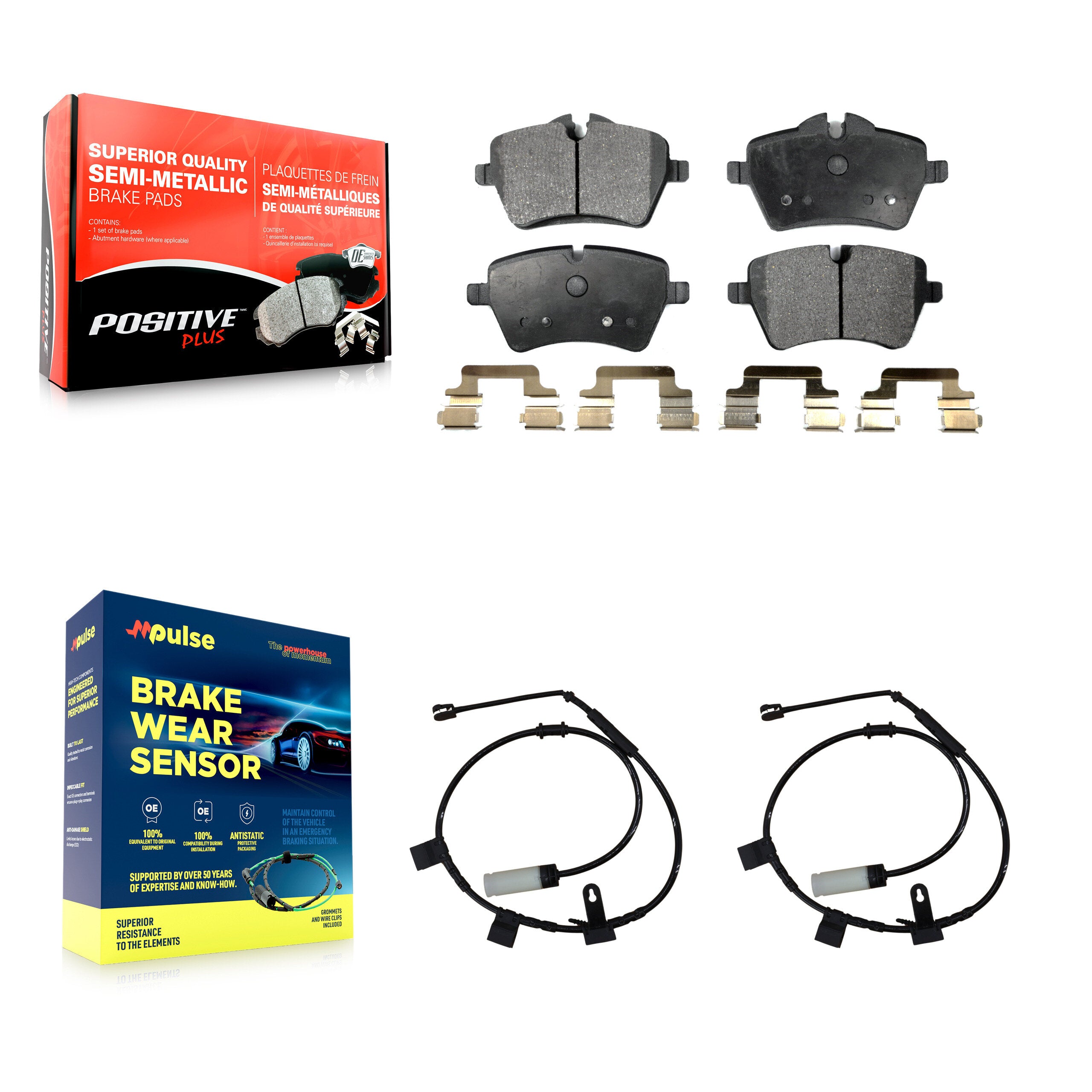 Front Semi-Metallic Disc Brake Pads And Wear Sensors Kit For Mini Cooper KPW-100769