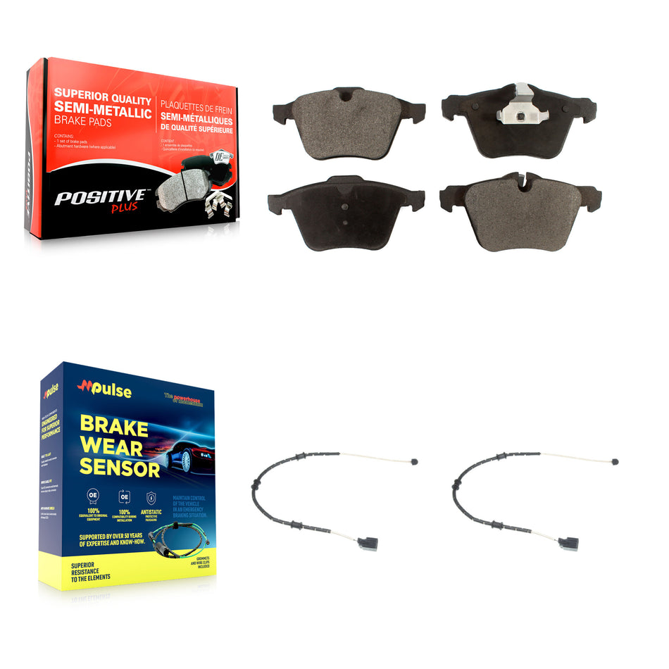 Front Semi-Metallic Disc Brake Pads And Wear Sensors Kit For Jaguar XJ F-Type XK KPW-100786
