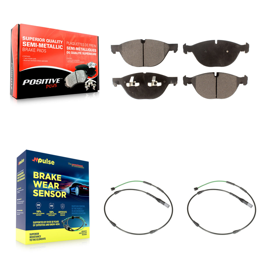 Front Semi-Metallic Disc Brake Pads And Wear Sensor Kit For BMW X5 X6 xDrive50i with 4.4L KPW-100821