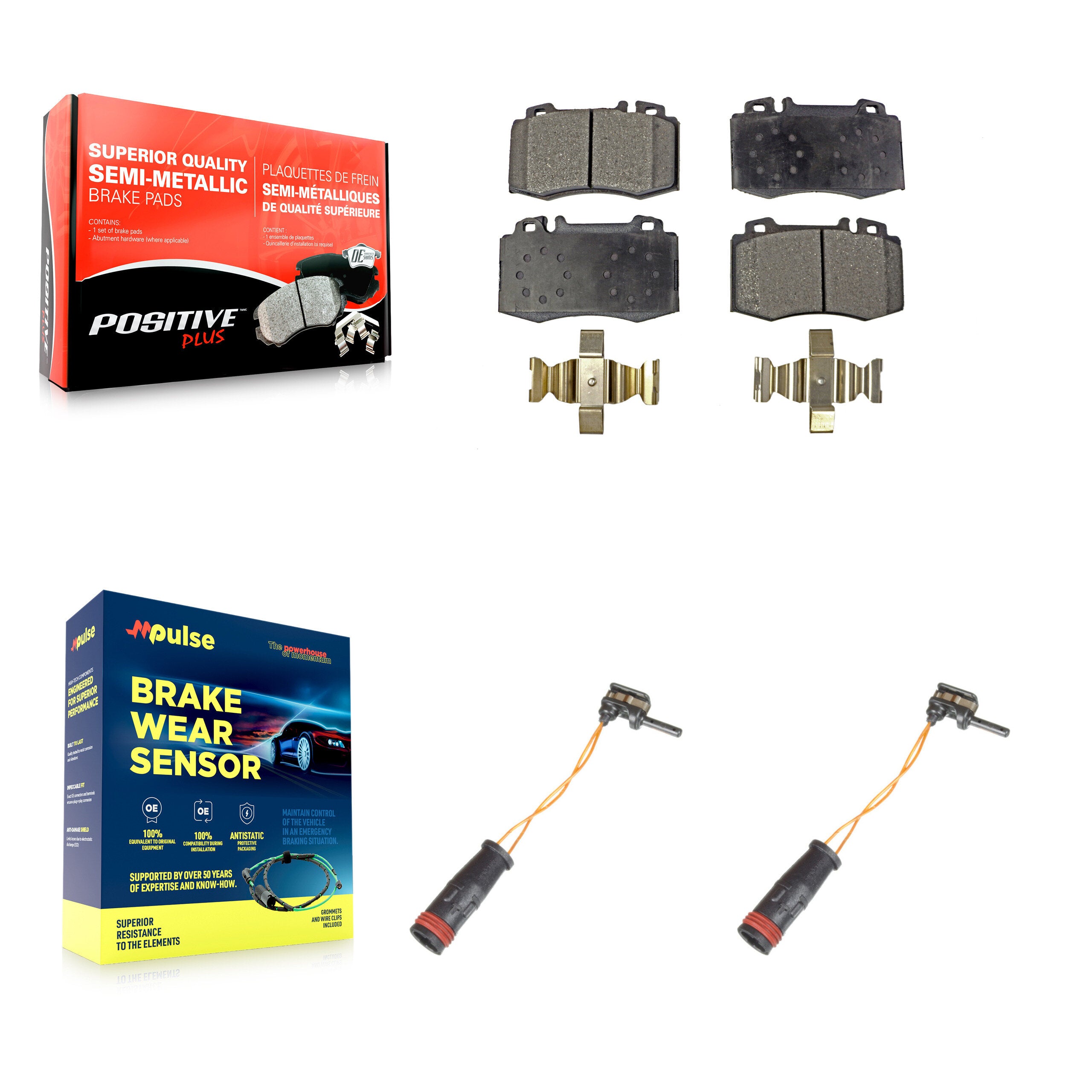 Front Semi-Metallic Brake Pads & Wear Sensor Kit For Mercedes-Benz E350 C230 SL500 SLK350 KPW-100840