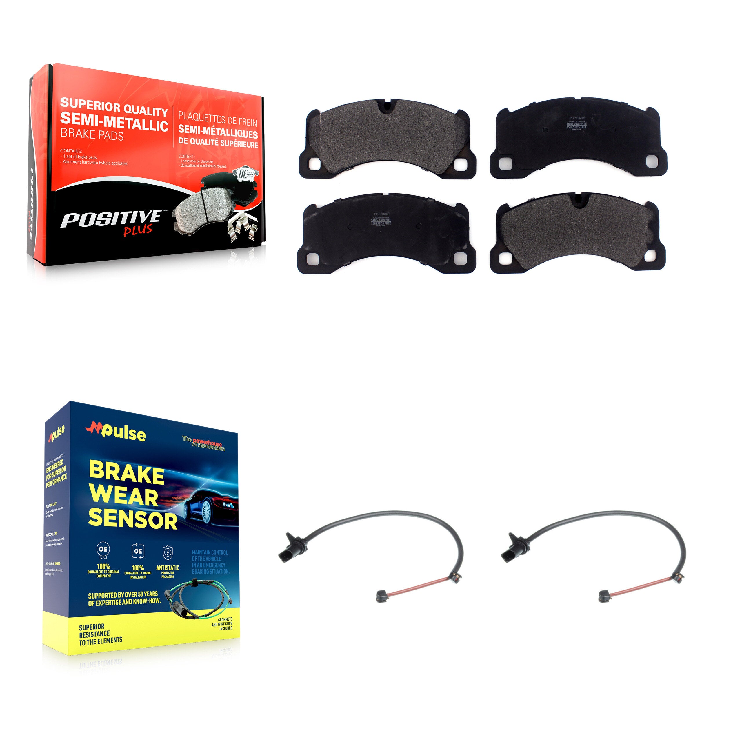 Front Semi-Metallic Disc Brake Pad & Wear Sensor Kit For Porsche Macan with Ceramic Rotor KPW-100842