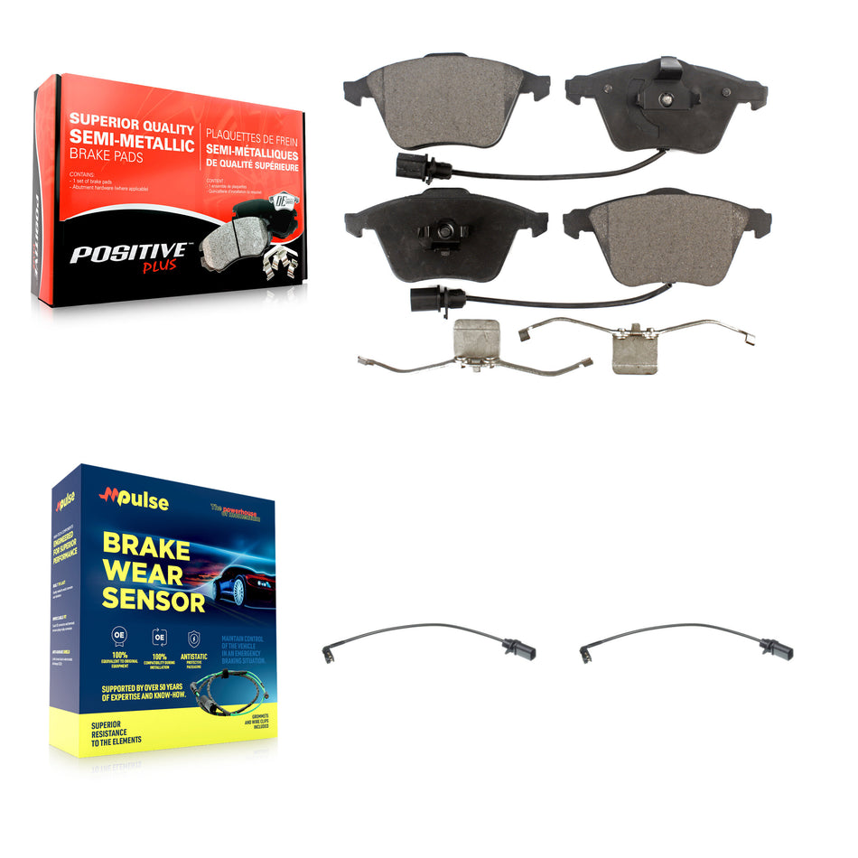 Front Semi-Metallic Disc Brake Pads And Extra Wear Sensor Kit For 2008 Audi A4 Quattro S4 KPW-100869