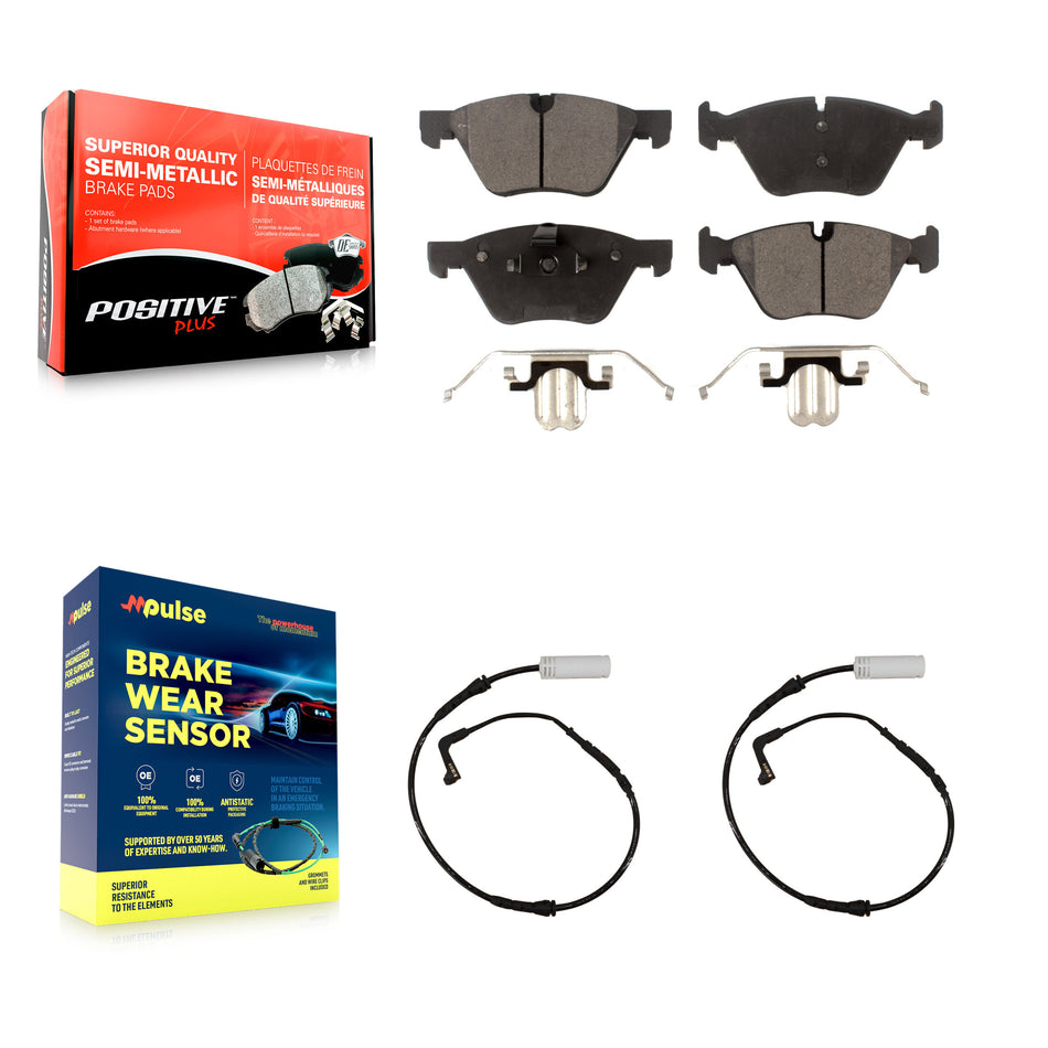 Front Semi-Metallic Disc Brake Pads And Wear Sensors Kit For BMW 128i 328i 323i 325i 330i KPW-100885