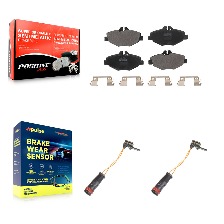 Front Semi-Metallic Disc Brake Pads And Wear Sensors Kit For Mercedes-Benz E350 RWD KPW-100899