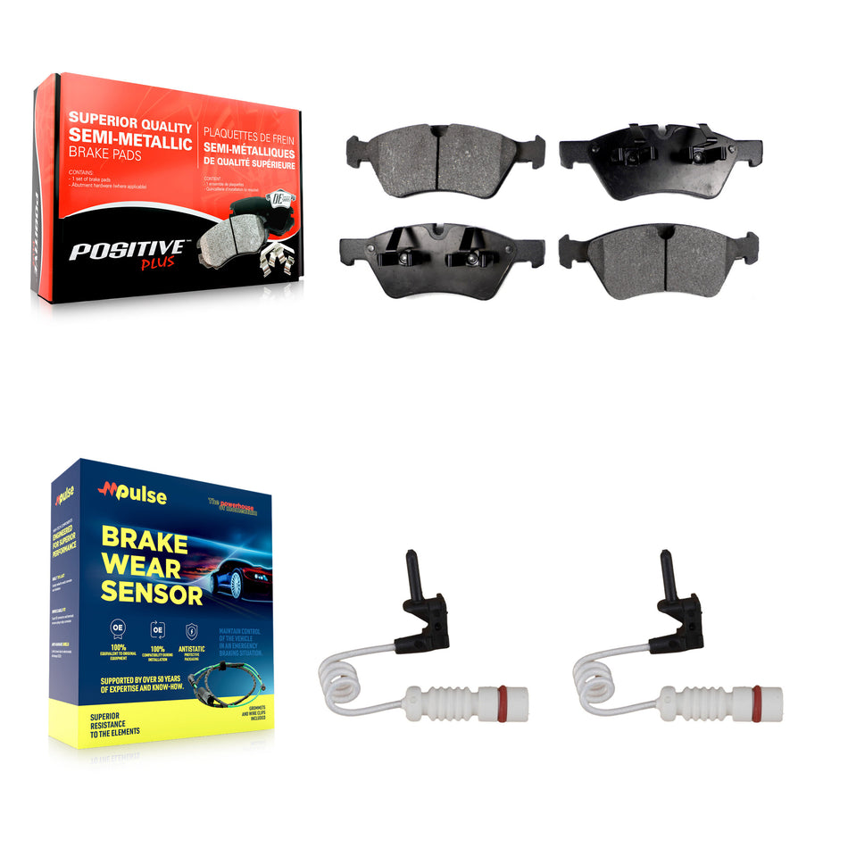 Front Semi-Metallic Brake Pads & Wear Sensor Kit For 2008 Mercedes-Benz G55 AMG 5.0L 5.5L KPW-100917