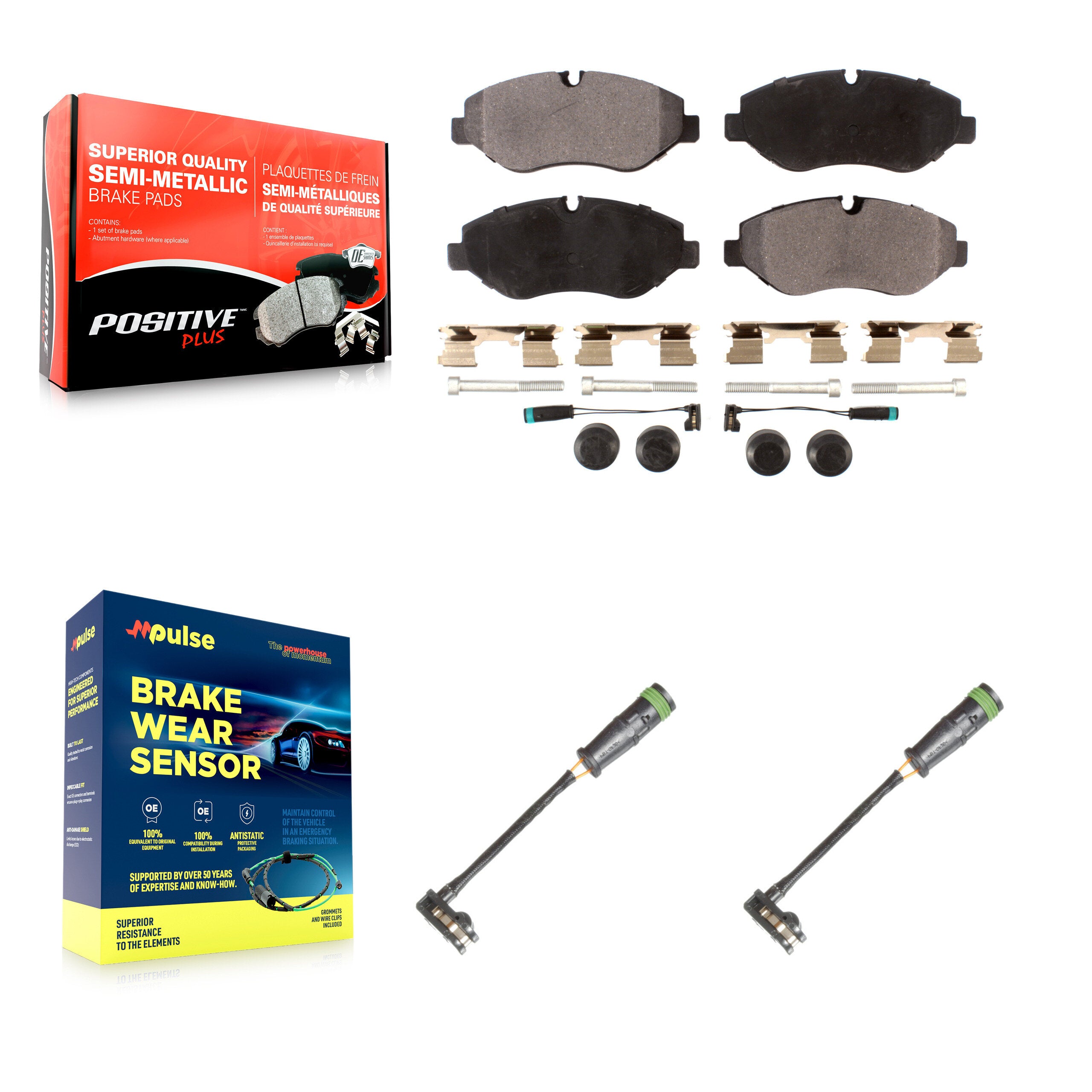 Front Semi-Metallic Brake Pad Extra Wear Sensor Kit For Mercedes-Benz Sprinter 2500 Dodge KPW-100929